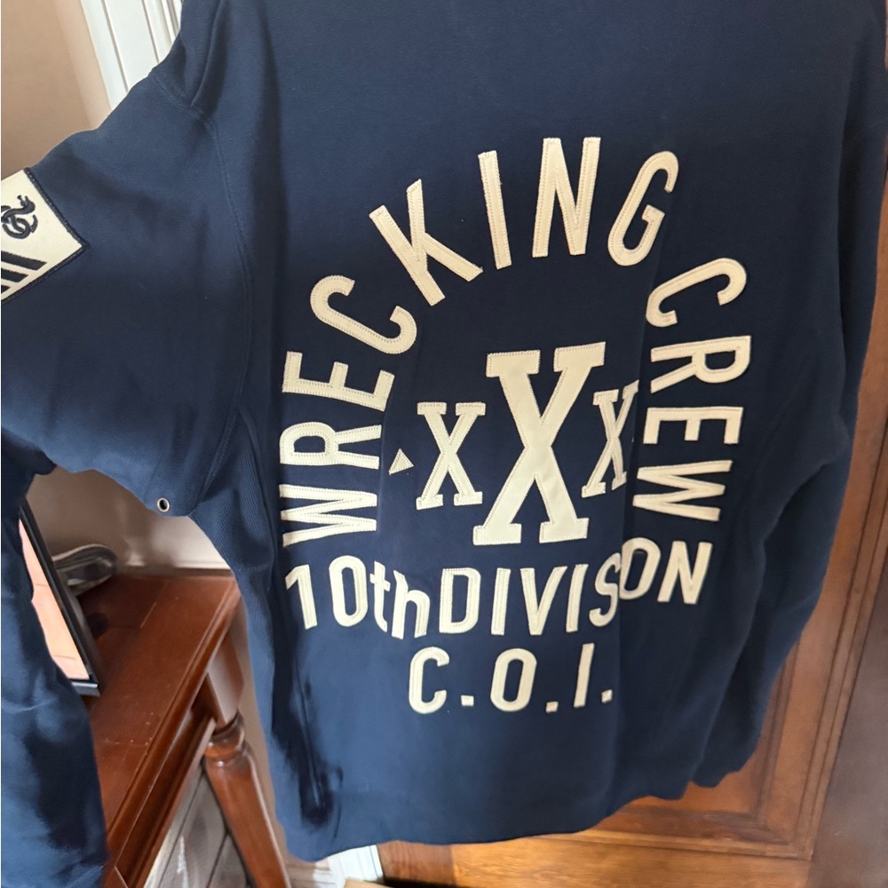 10.Deep Navy Crewneck Sweater with Cream Patch Detail - Picture 2 of 4